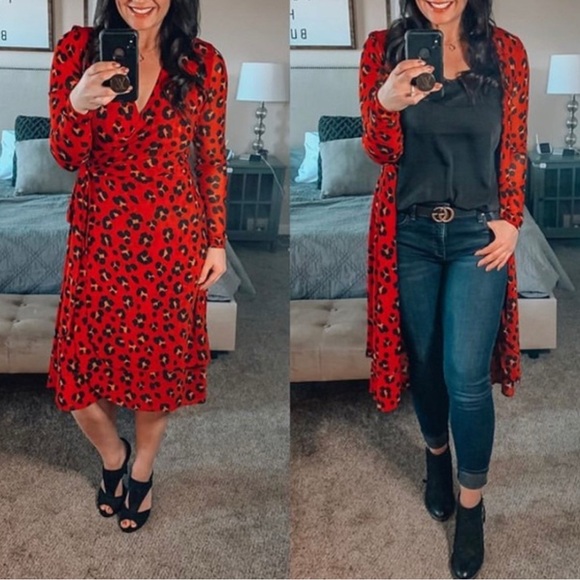 NWOT Cabi Viviene Siren Wrap Dress Size M #5771 Red leopard Print Dress - Picture 9 of 15